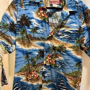 Blue Hawaiian Print Casual Button Down Shirt sz L